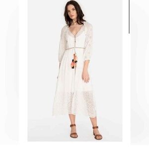 JOHNNY WAS Jade Shelby White Eyelet
Tie Front Midi Dress Size Large
